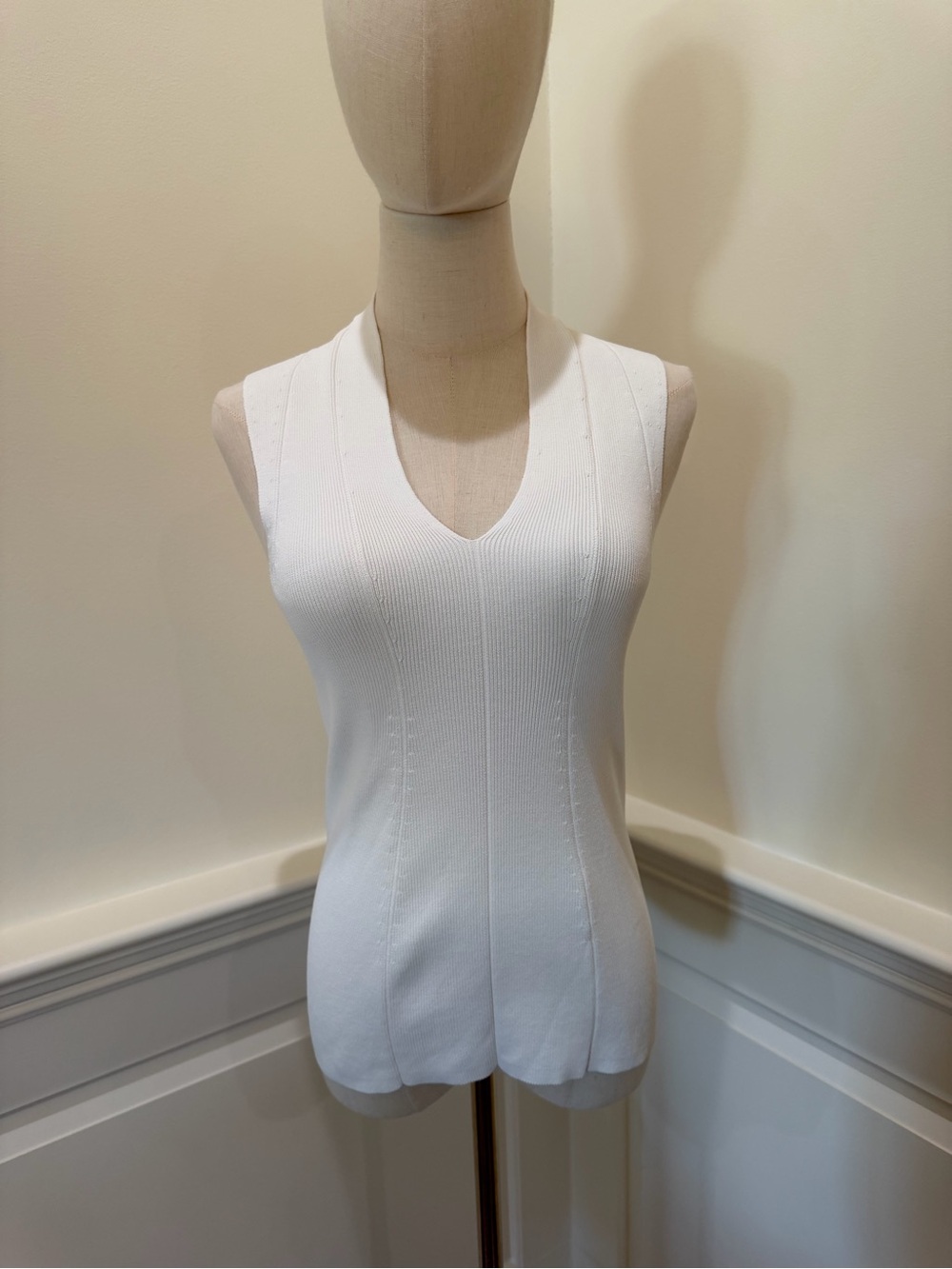 Reiss White V-Neck Ribbed Knit Tank